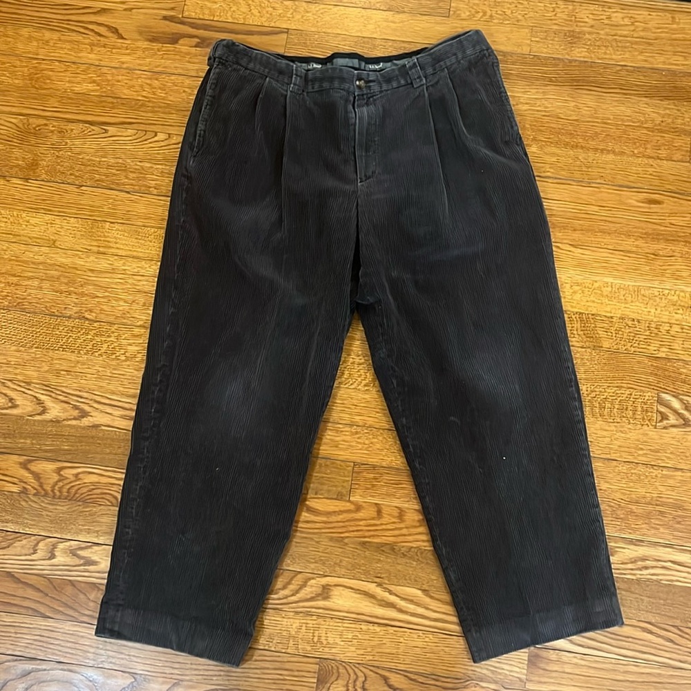 LL Bean Corduroy Pants Mens 44 Black/Gray Straight Comfort Waist Casual